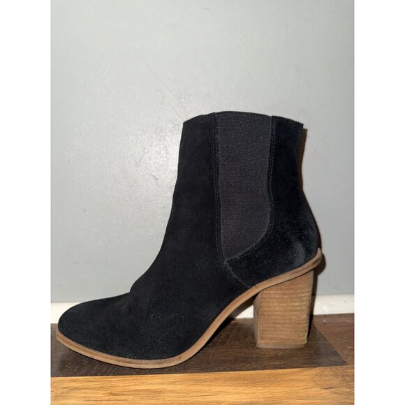 Mango Black Suede Block Heel Ankle Boots Booties Size 6.5 37 - Picture 5 of 13
